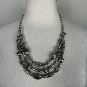 Chico's Silver Turtle Stamped Triple Strand Necklace